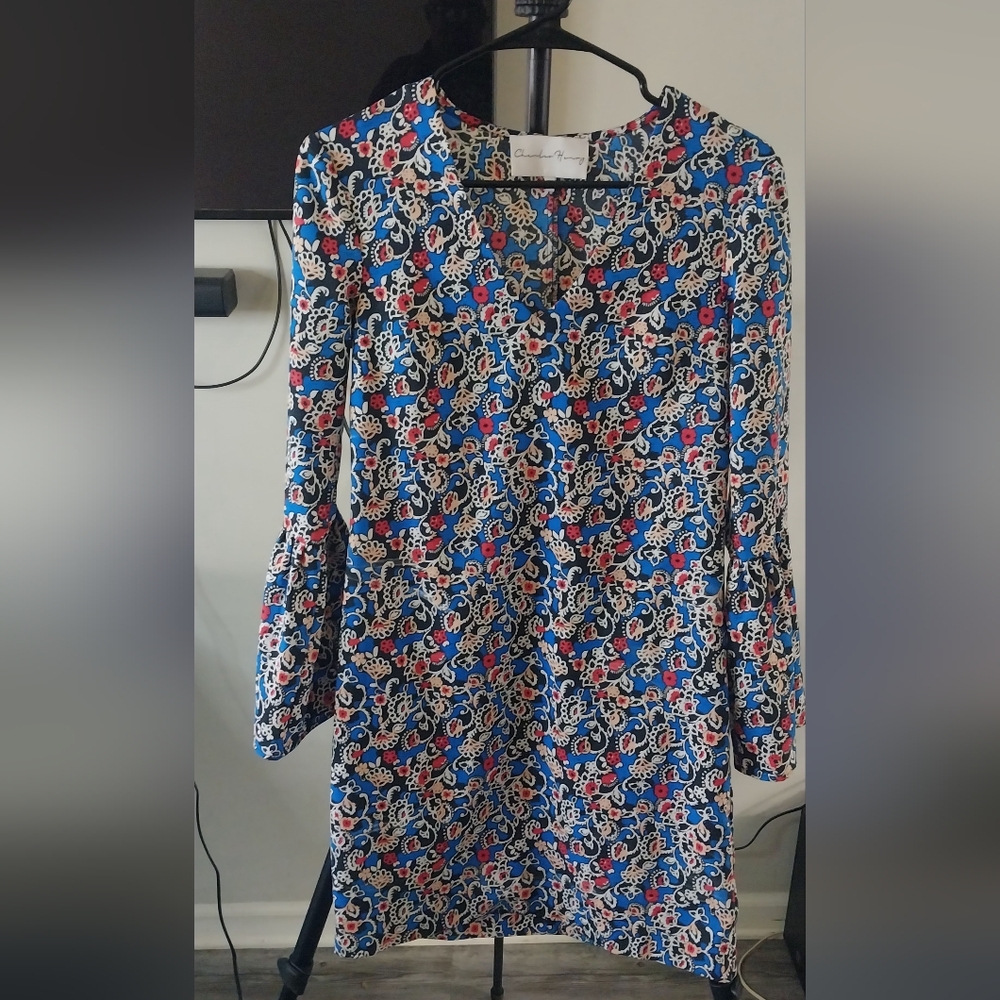 Charles Henry Vine Floral Bell Sleeve Print Shift Dress Sz Xs